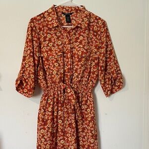 Millenium Rust Floral Utility Shirt Dress Tie Waist Large